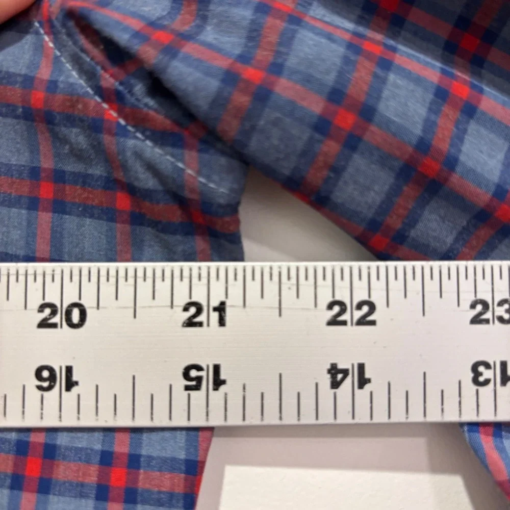 Banana Republic Men Untucked Slim Fit Tech Stretch Cotton Plaid Shirt Blue Red M